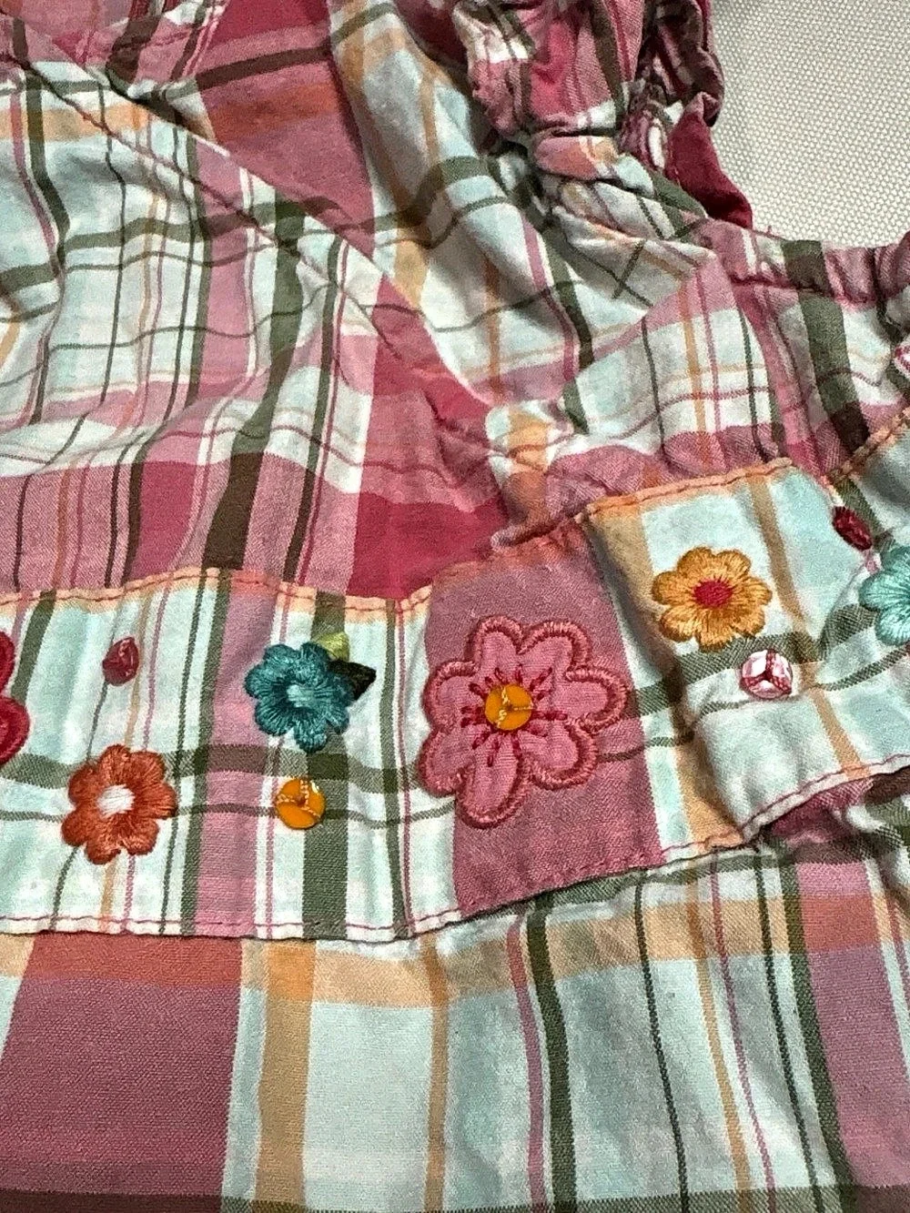 Gymboree Girls Plaid Embroidered Blouse Pink & Green Girls 4